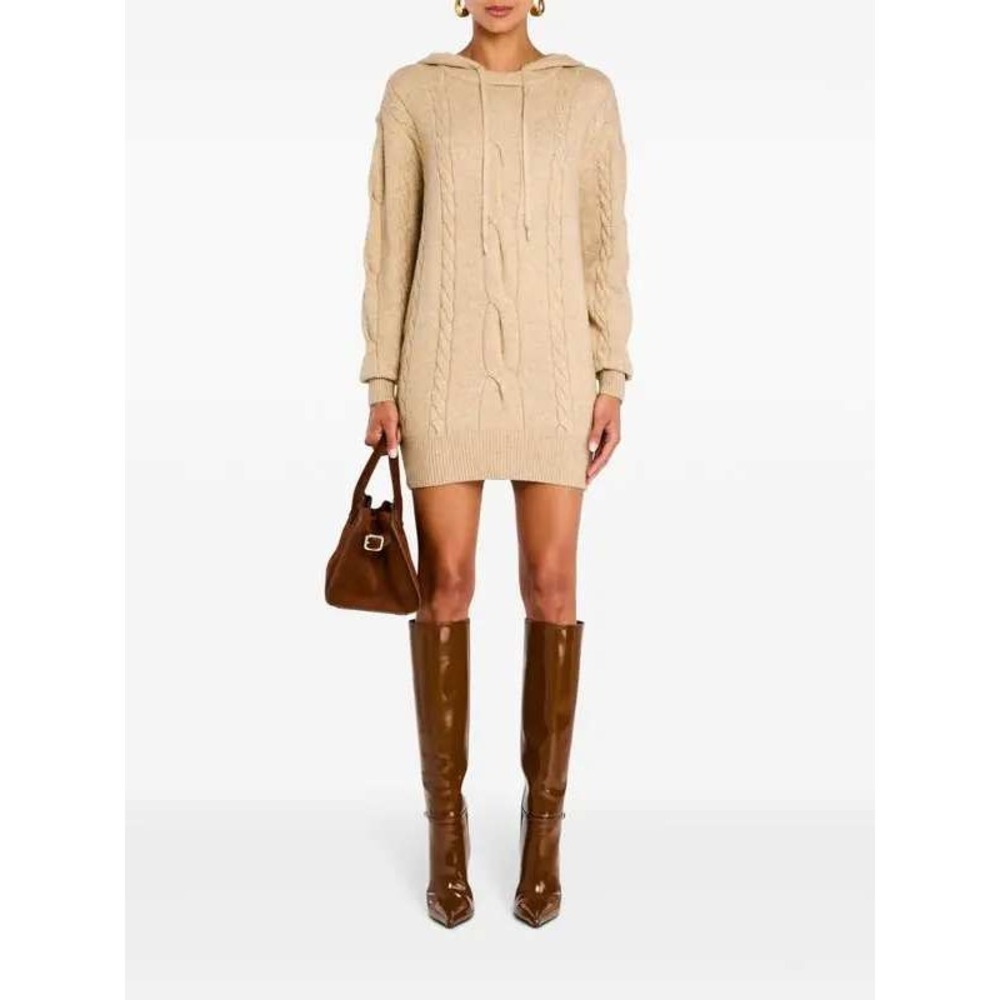 SER.O.YA Women Oatmeal‎ Beige Cable Knit Hooded Sweater Mini Dress XXS New